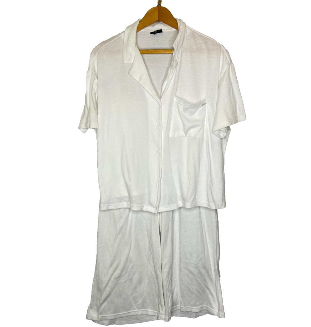 Women's Medium Tahari White Polyester Blend Button Down/Pants Set Summer